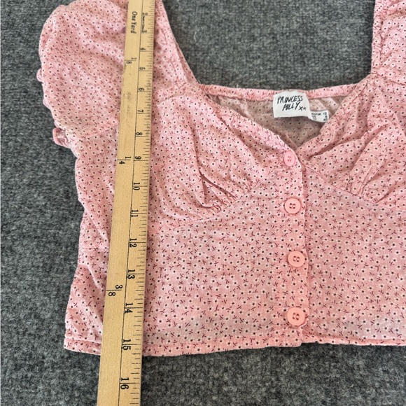 Princess Polly Women's Crop Top Puff Sleeve Pink Floral Button Down SZ 8 - Picture 7 of 9